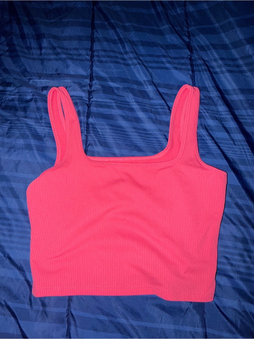 Hollister Ribbed Square-Neck Crop Tank - Bright Pink